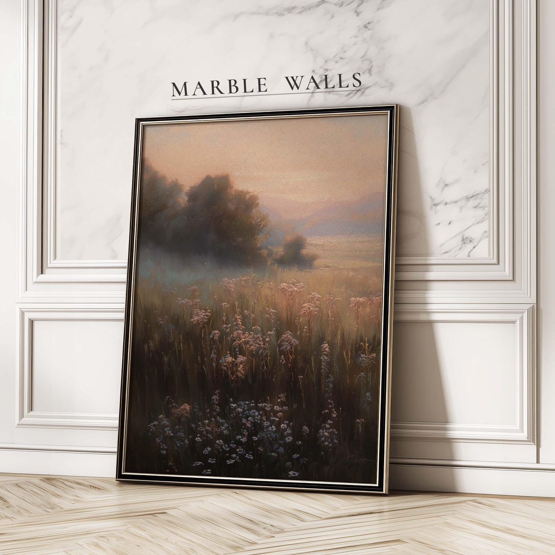 Sunset Wildflower Meadow Golden Warm Vintage Landscape Poster