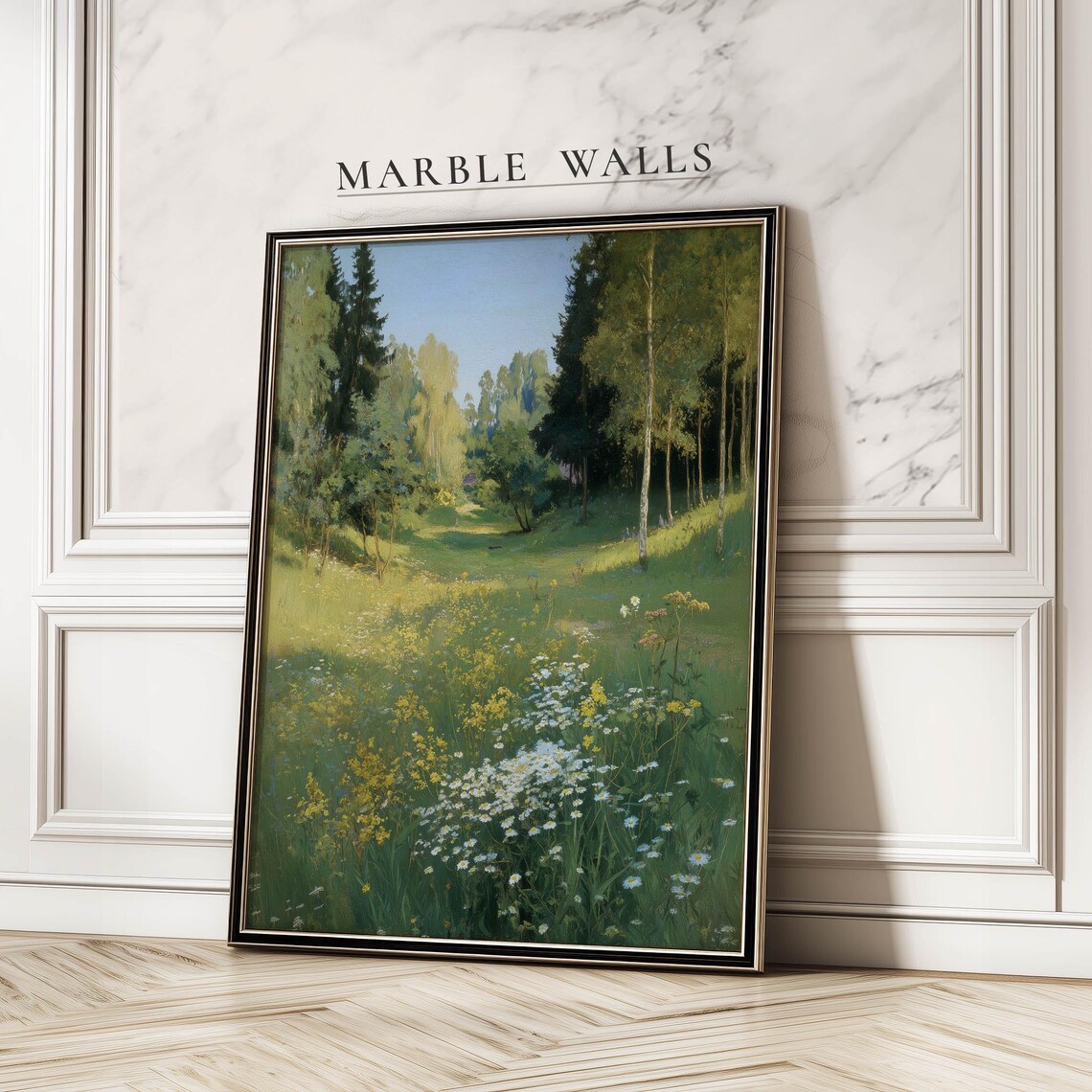 Countryside Landscape Poster, Sunlit Wildflower Meadow