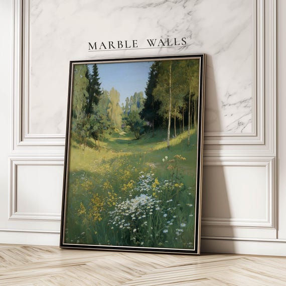 Countryside Landscape Poster, Sunlit Wildflower Meadow