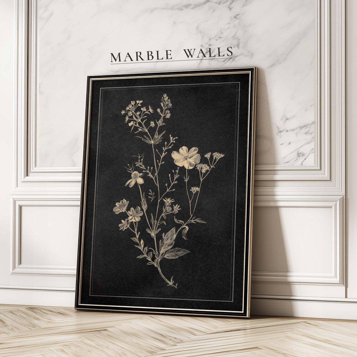 Vintage Black Floral Wildflower Sketch Art Print