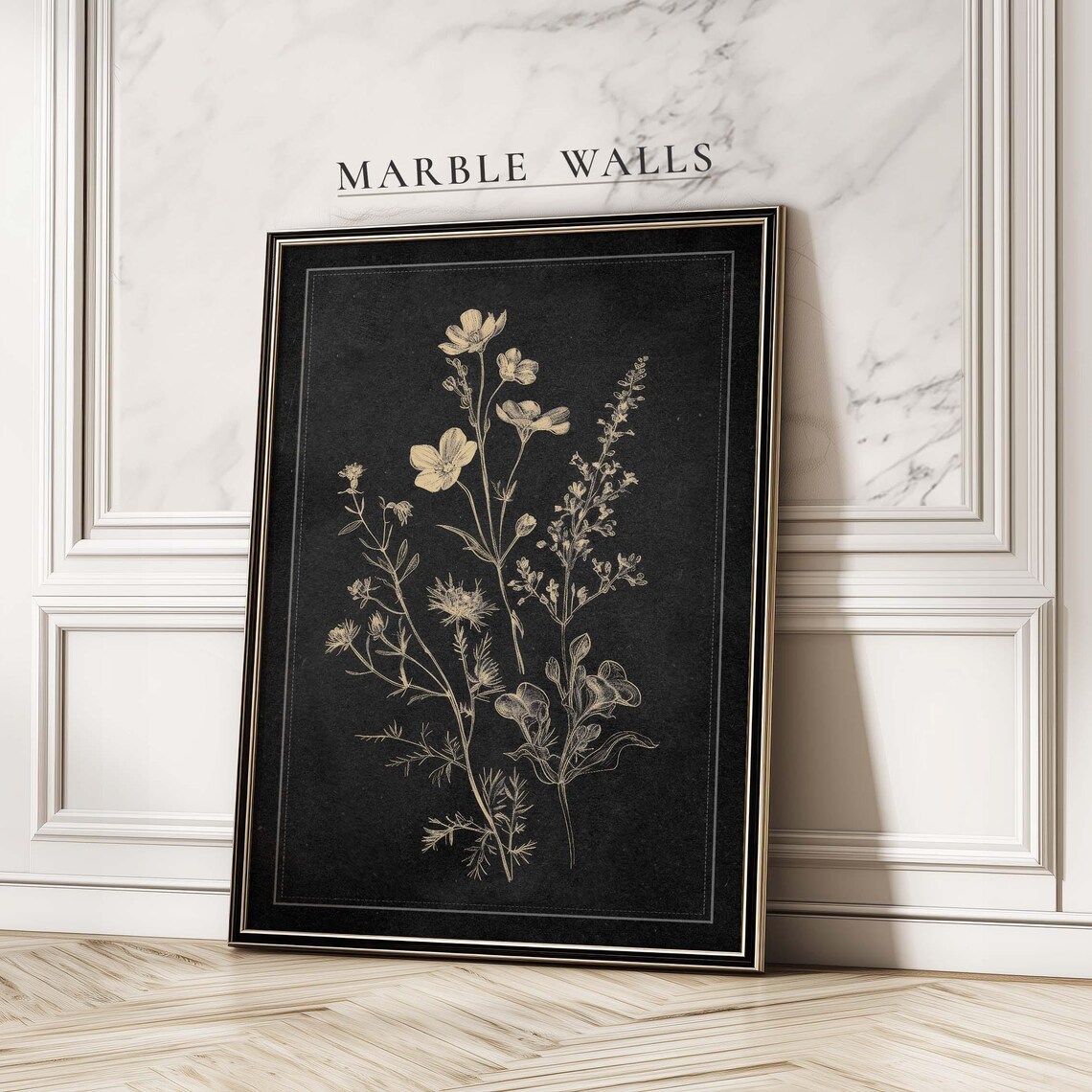 Vintage Botanical Wildflower Sketch, Living Room Art Print