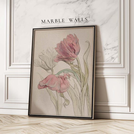 Vintage Botanical Tulip Art Print, Floral Poster