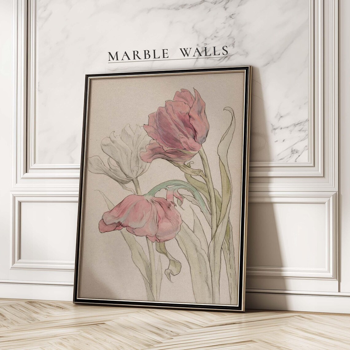 Vintage Botanical Tulip Art Print, Floral Poster