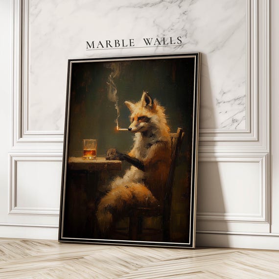 Smoking Fox Vintage Whiskey Lover Art Print