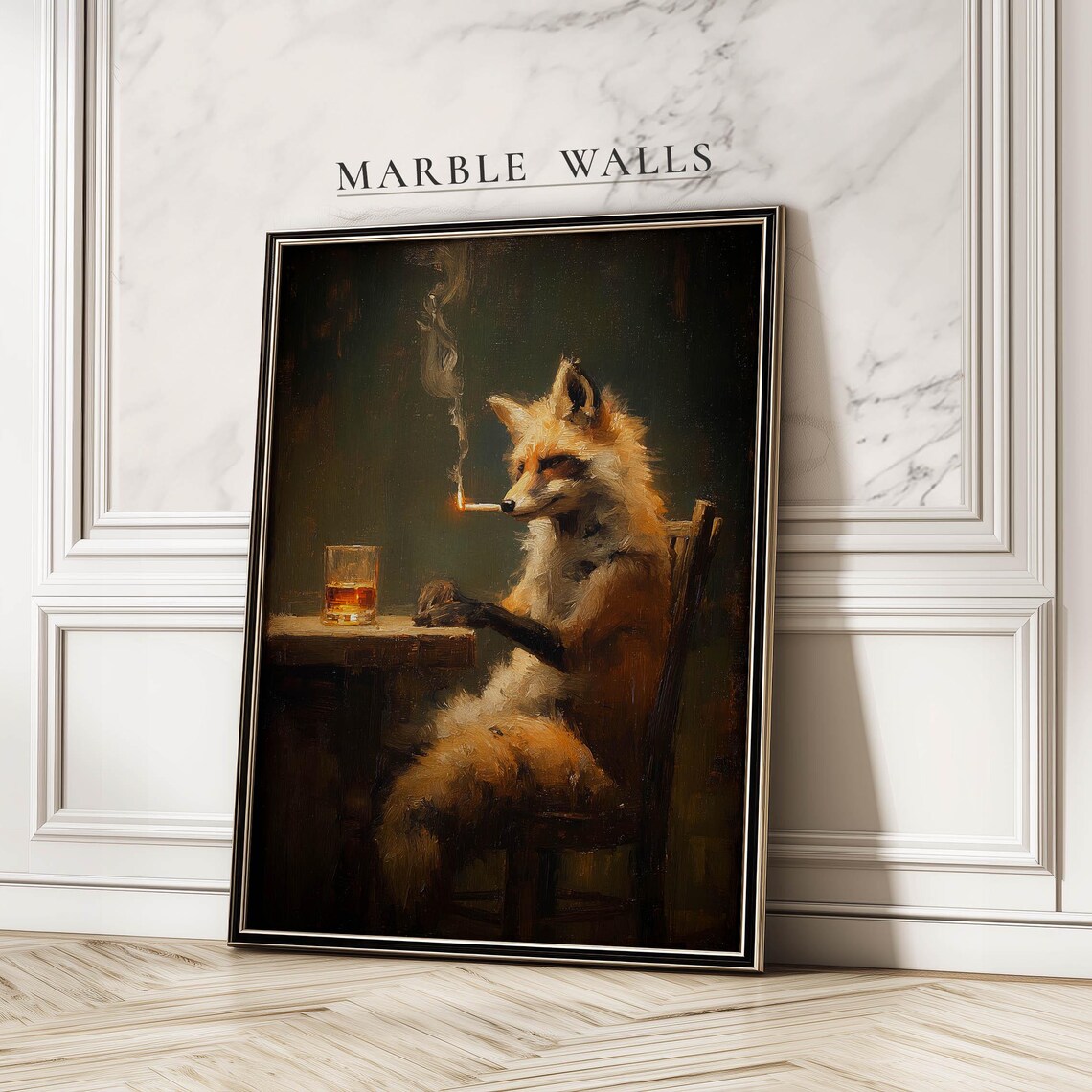 Smoking Fox Vintage Whiskey Lover Art Print