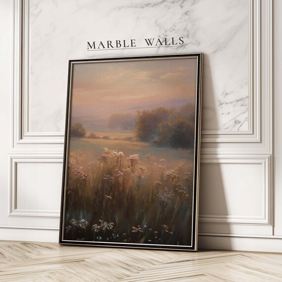 Pastel Wildflower Landscape, Vintage Meadow Poster