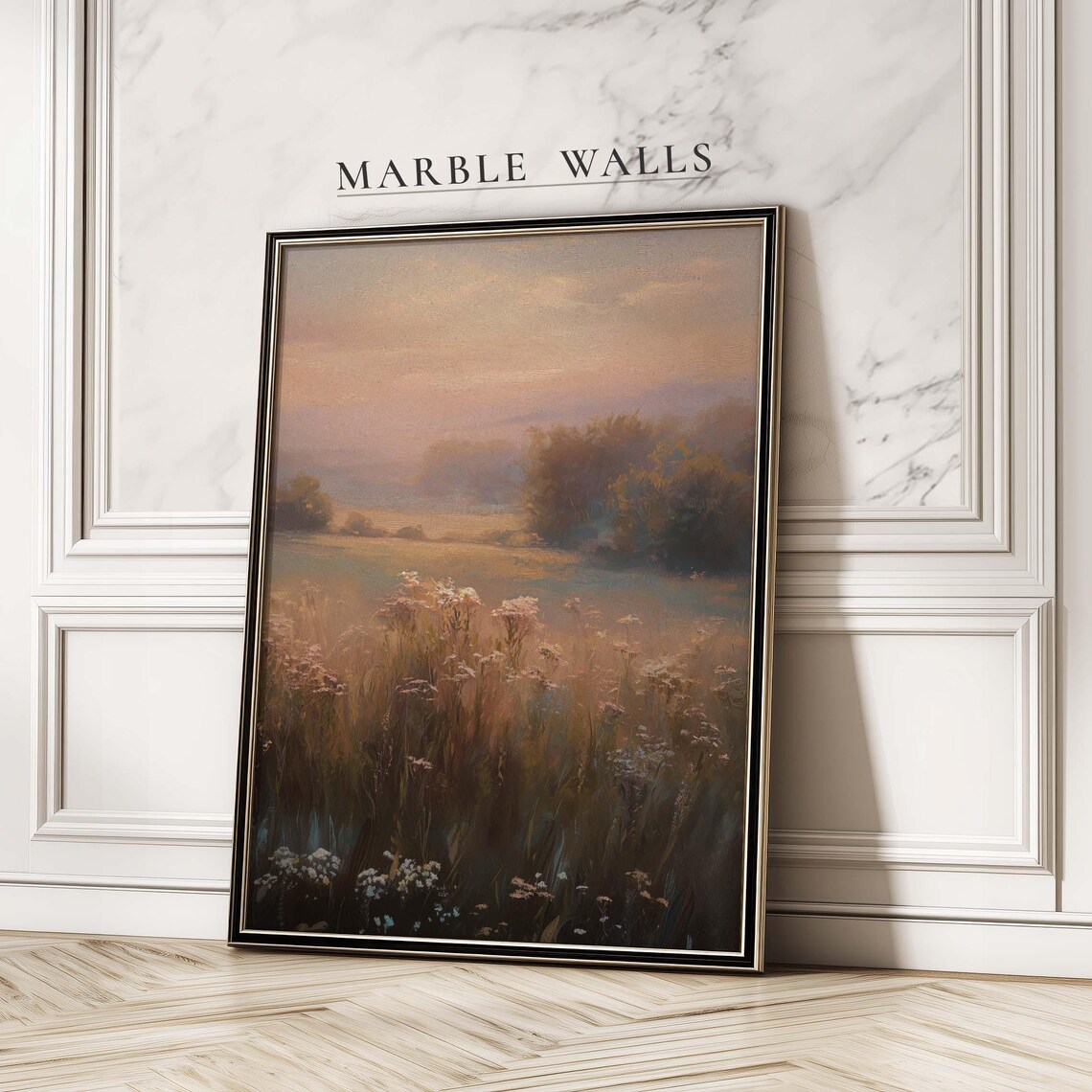 Pastel Wildflower Landscape, Vintage Meadow Poster