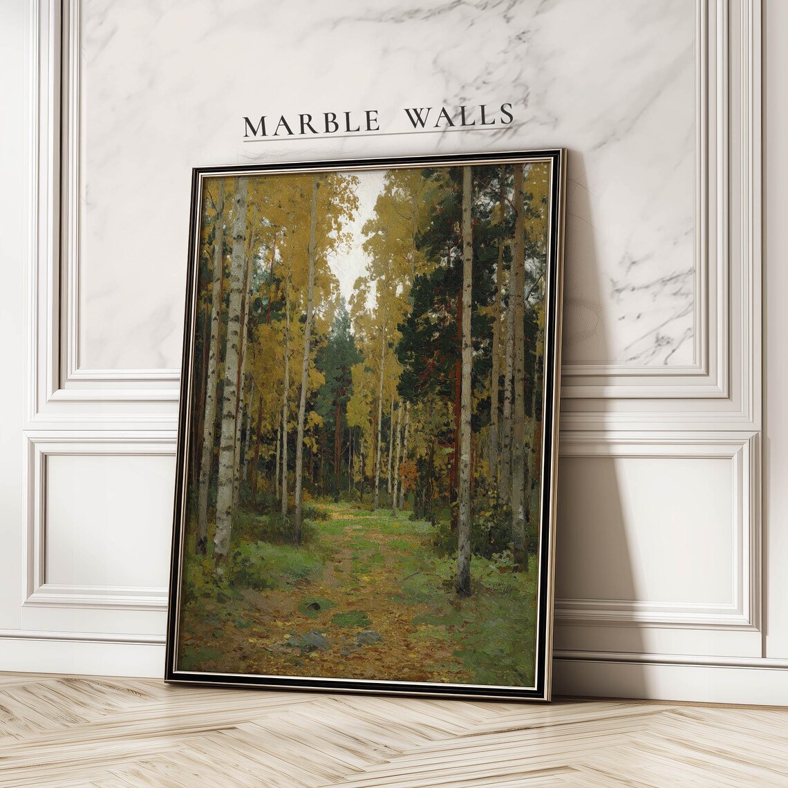 Vintage Birch Forest, Autumn Landscape Art Print
