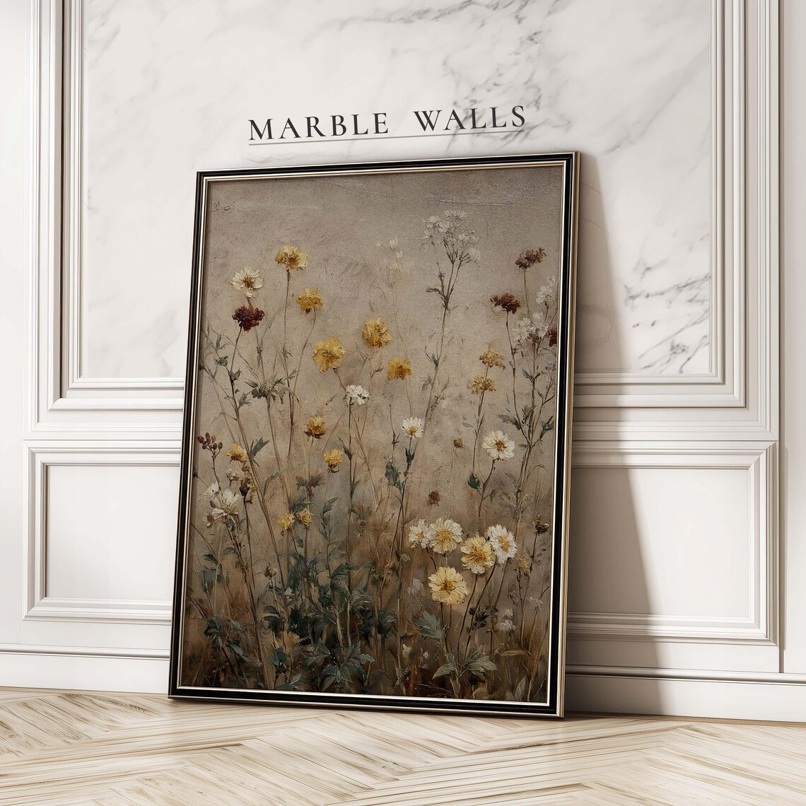 Vintage Wildflower Poster Antique Floral Meadow Muted Botanical Room Art