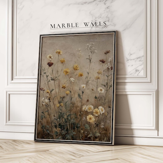 Vintage Wildflower Poster Antique Floral Meadow Muted Botanical Room Art