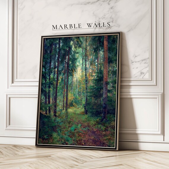 Sunlit Pine Forest Trail Impressionist Woodland Landscape Poster