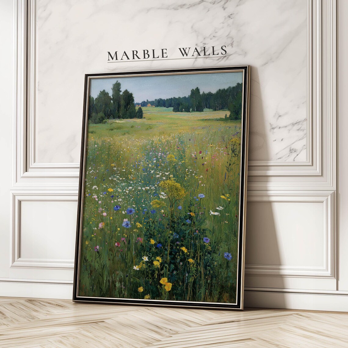 Meadow Landscape Vintage Field With Wild Flowers Art Print