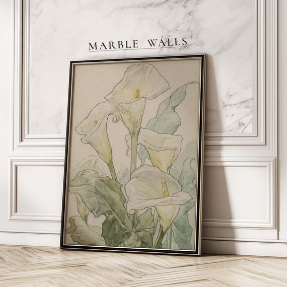 Vintage Watercolor Botanical Wall Art Print Calla Lily Floral Illustration For Kitchen Decor