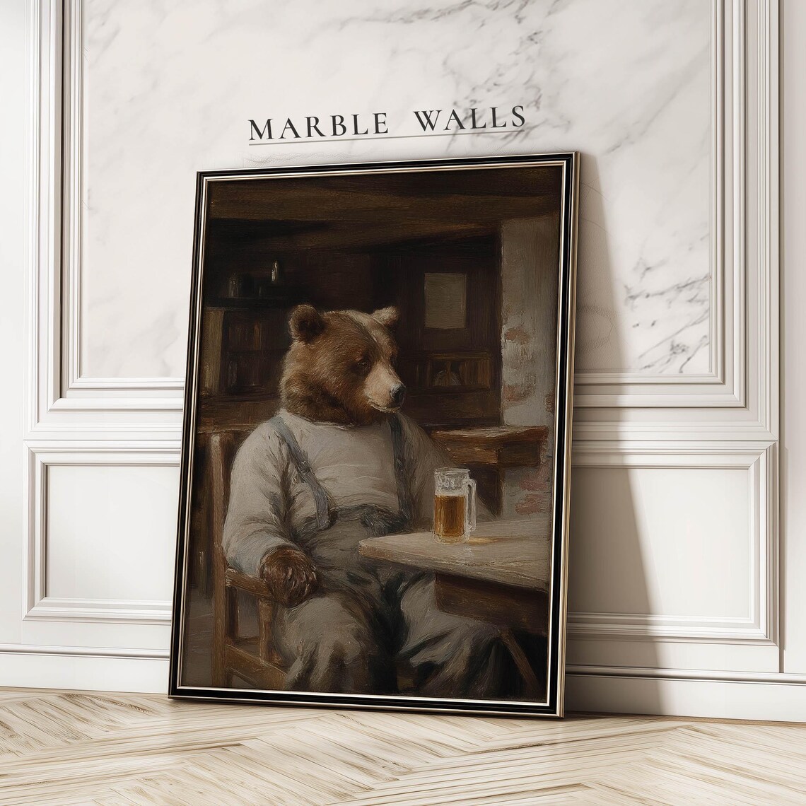 Brown Bear Drinking Beer, Funny Vintage Poster