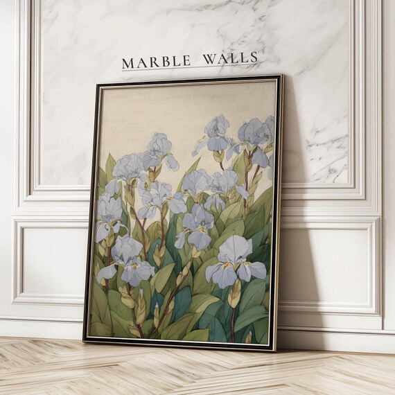Blue Iris Vintage Botanical Floral Garden Wall Decor Art Poster