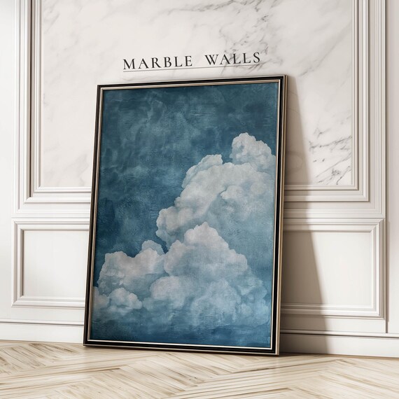 White Clouds Moody Blue Sky Painterly Cloud Study Atmospheric Wall Art