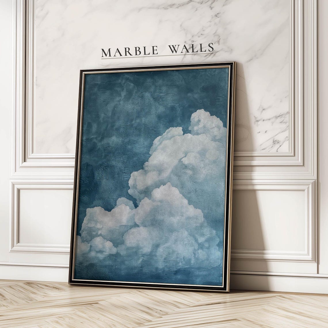 White Clouds Moody Blue Sky Painterly Cloud Study Atmospheric Wall Art