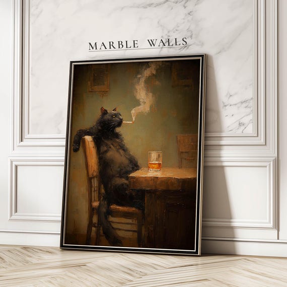 Whiskey Black Cat Vintage Animal Art Print