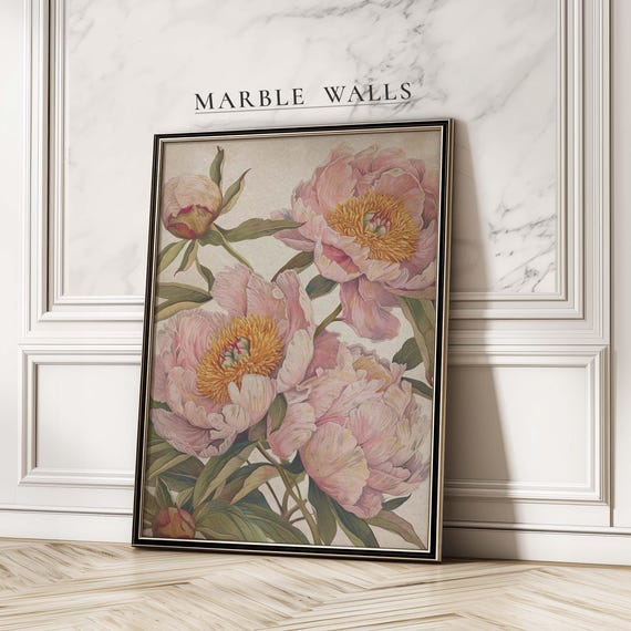 Vintage Botanical Peony Poster, Cottagecore Bedroom Decor