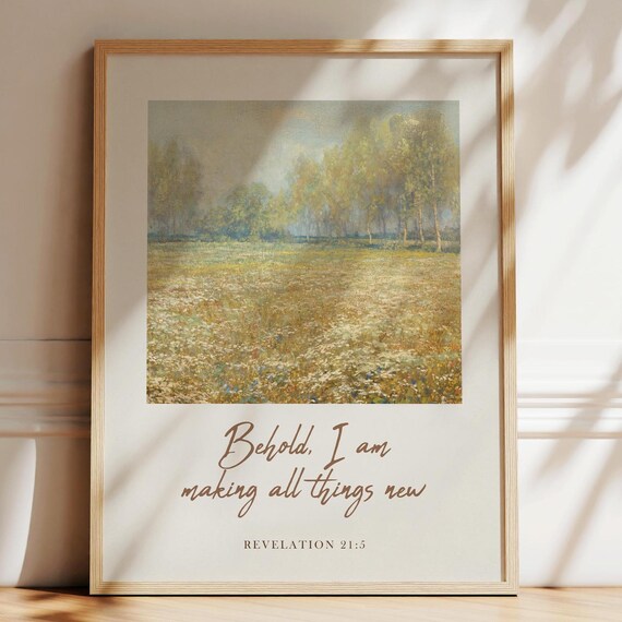 Vintage Scripture Painting All Things New Spring Art Revelation 215 Bible Verse Christian Artwork Gift
