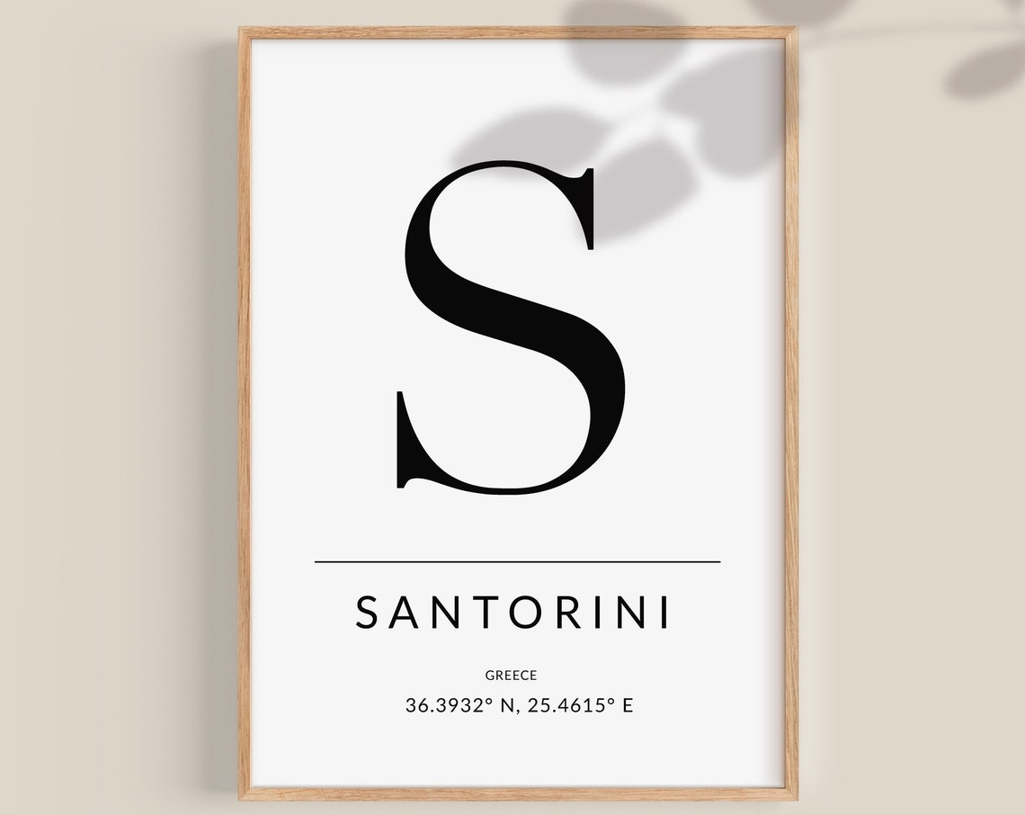 Santorini Greece Monogram S Coordinates Poster Minimalist Travel Art