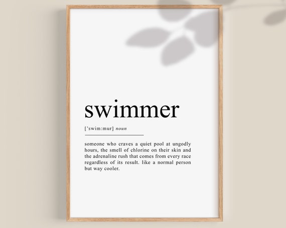 Swimmer Definition Print, Swimming Art Poster