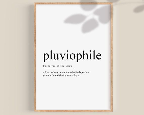 Pluviophile Definition Quote Print, Boho Decor