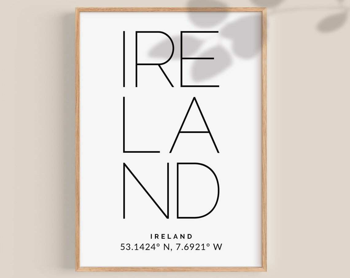 Ireland Travel Poster, Irish Coordinates Gift