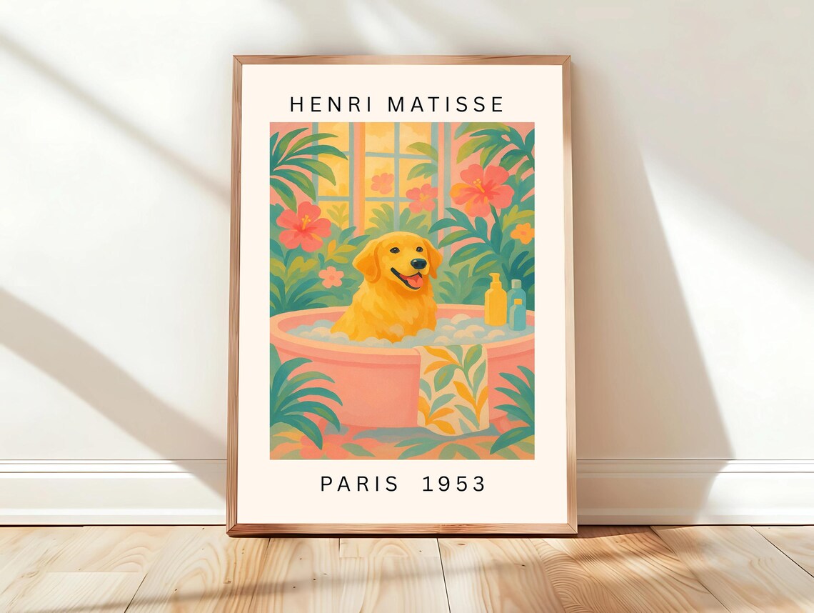 Golden Retriever In Pink Bathtub Henri Matisse Paris 1953 Poster
