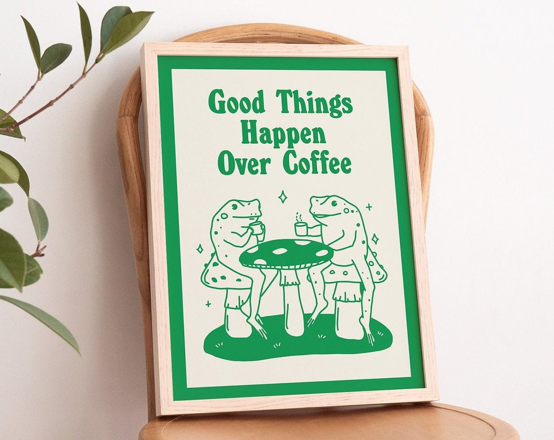 Retro Coffee Print Frog Poster Coffee Bar Decor Frog Art Prints Green Poster Kitchen - Image 3