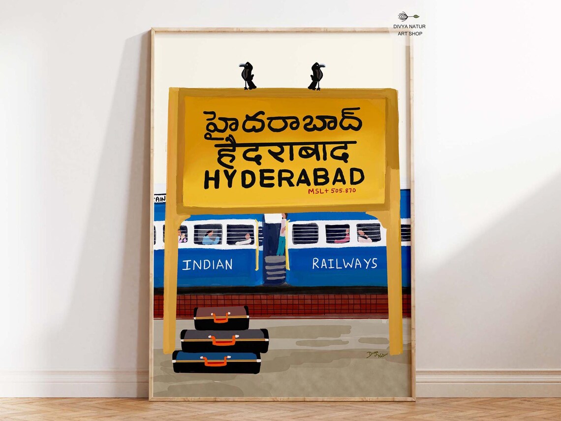Hyderabad Railway Station Sign Indian Railways Travel Poster