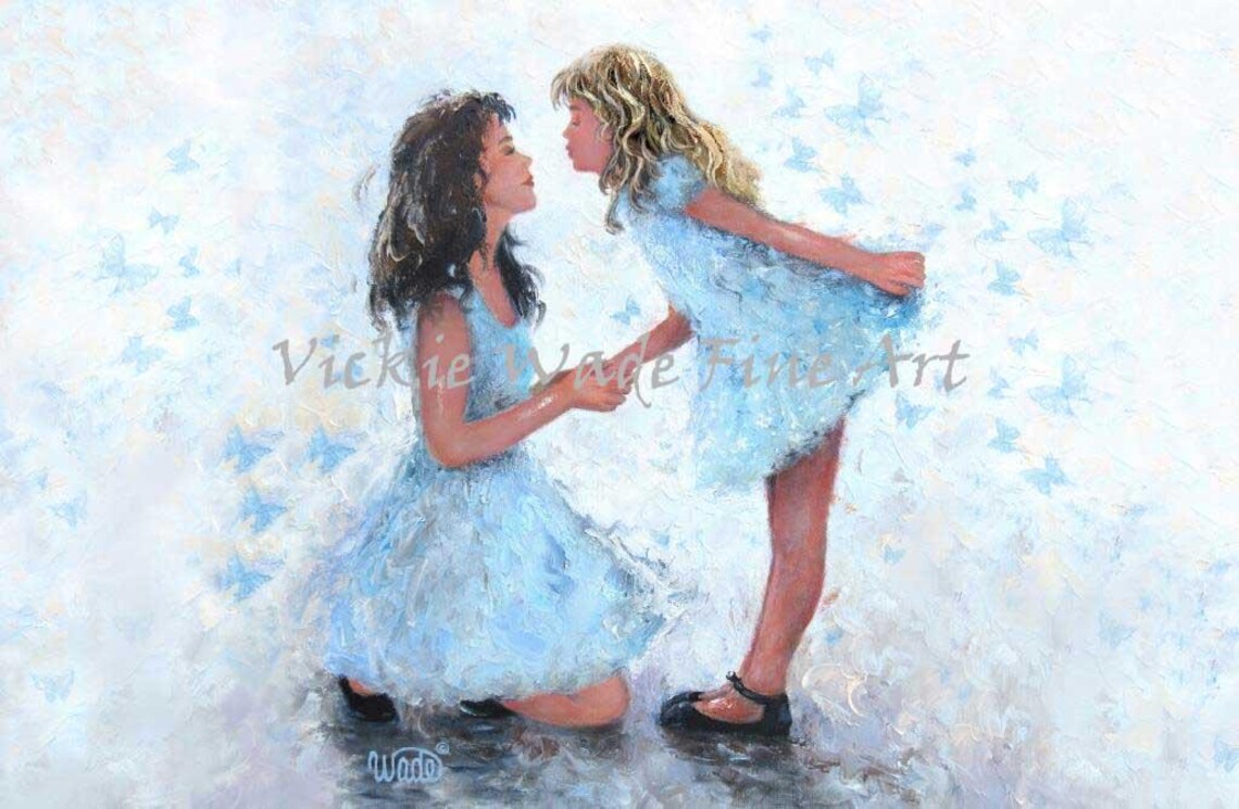 Mother Giving Daughter a Butterfly Kiss Among Butterflies Poster