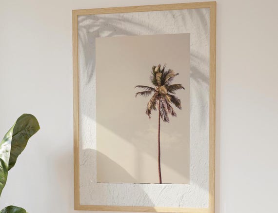 Vintage Beach Abstract Coastal Painting, Palm Tree