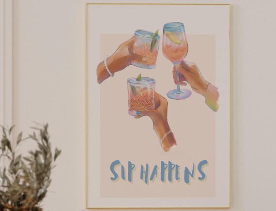 Do It For The Plot Retro Sip Happens Pink Trendy Wall Art Apartment Manifestation Affirmation Poster Dorm Decor