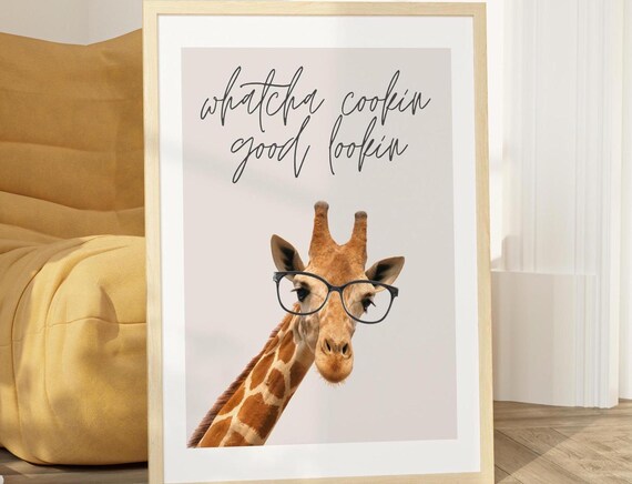 Giraffe Print Safari Animals Wall Art Photo Whatcha Cookin Funny Animal Kitchen Country Home Decor