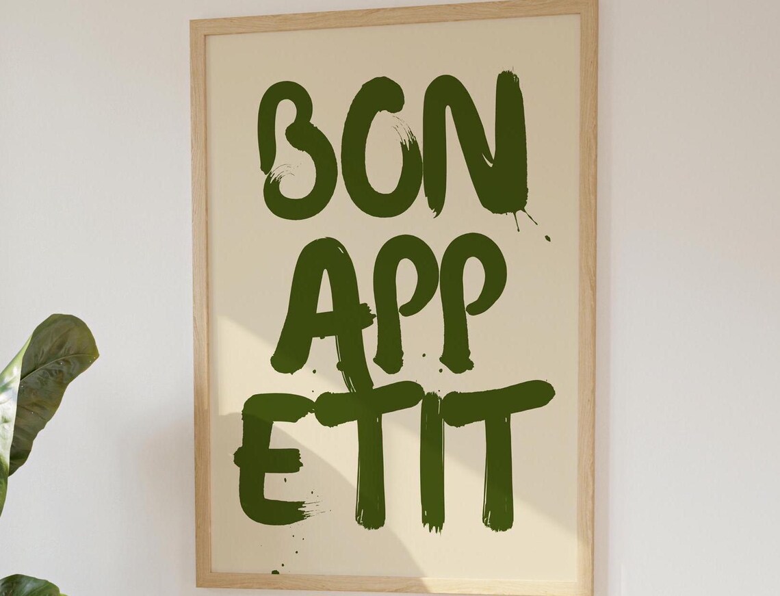 Bon Appetit Poster, Mid Century Typography Quote