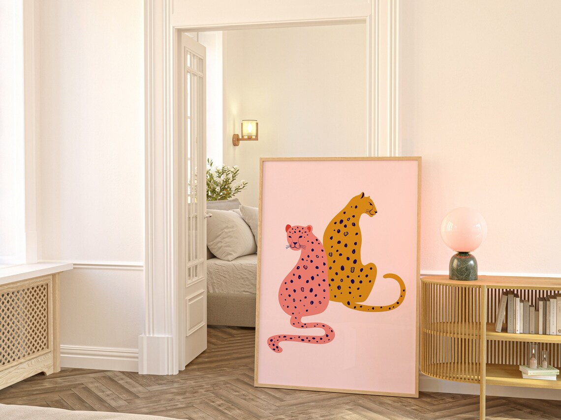 Pink and Gold Cheetah Pair Decorative Safari Illustration Poster - Image 3