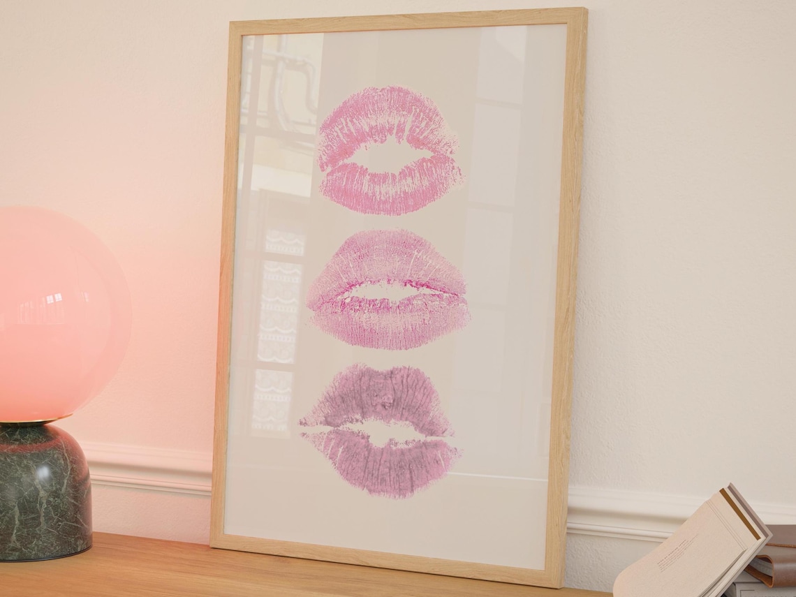 Kiss Lips Art Print, Preppy Girly Fashion Decor