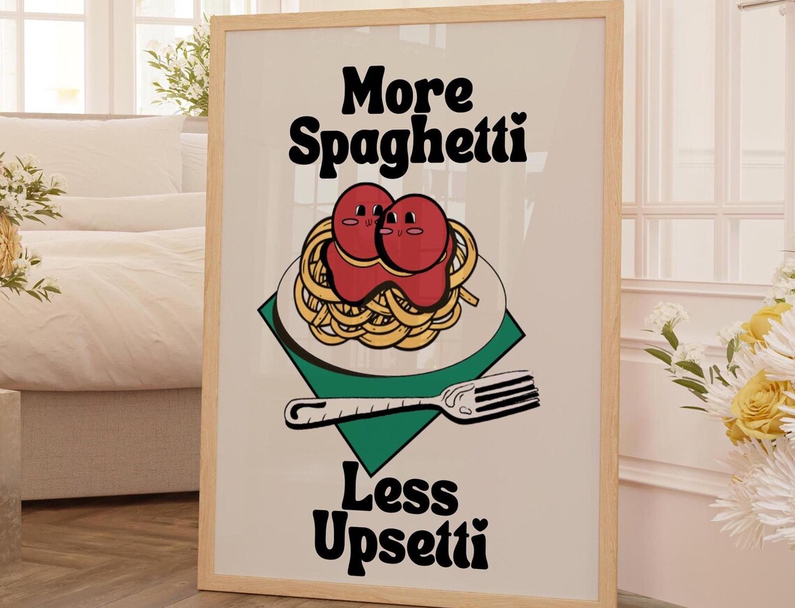 More Spaghetti Less Regretti, Retro Kitchen Art Print