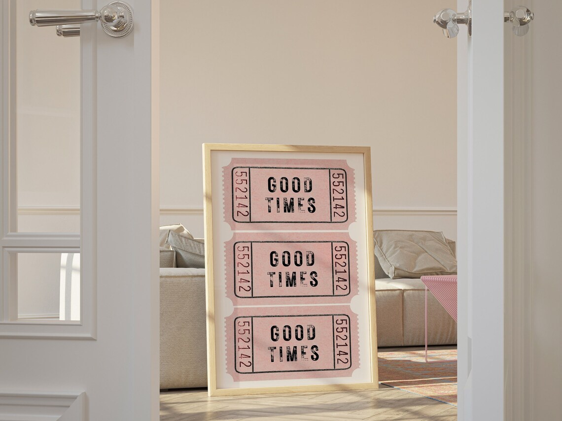 Good Times Pink Retro Ticket Stub Poster for Bar Cart Display - Image 2
