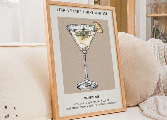 Bar Cart Print Cocktail Poster Wedding Party Signature Drink Sign Trendy Wall Minimalist Elegant Sophisticated Retro Art