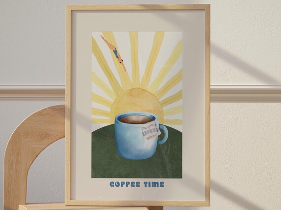 Coffee Time Poster Print Neutral Poster Retro Art Kitchen Wall Art Coffee Cart Art Deco Prints Coffee Lover Gifts For Her Birthday Present