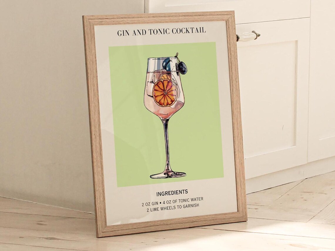 Bar Cart Print, Cocktail Poster, Minimalist Retro - Image 2
