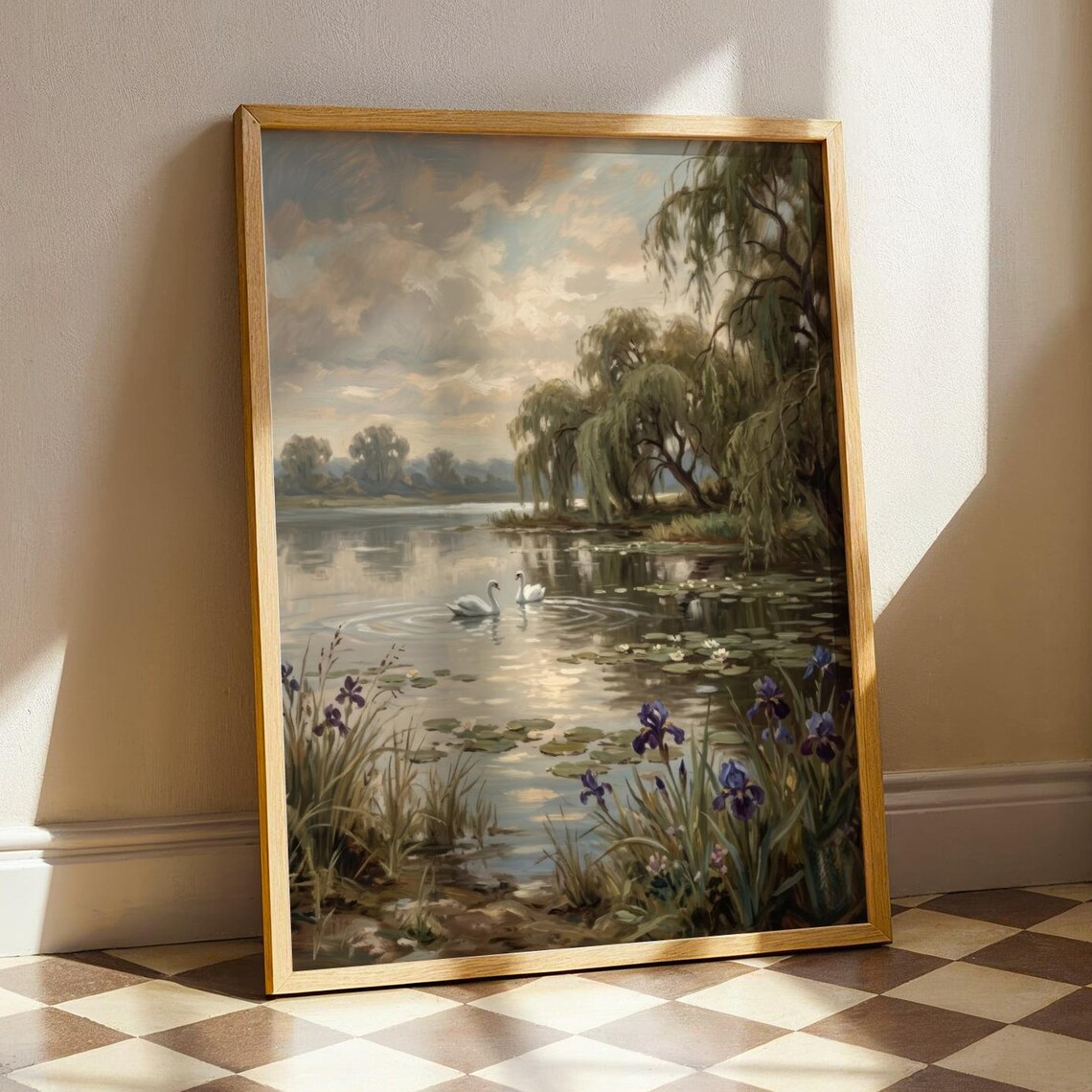 Swan Lake Art Print, Vintage Cottagecore Nature