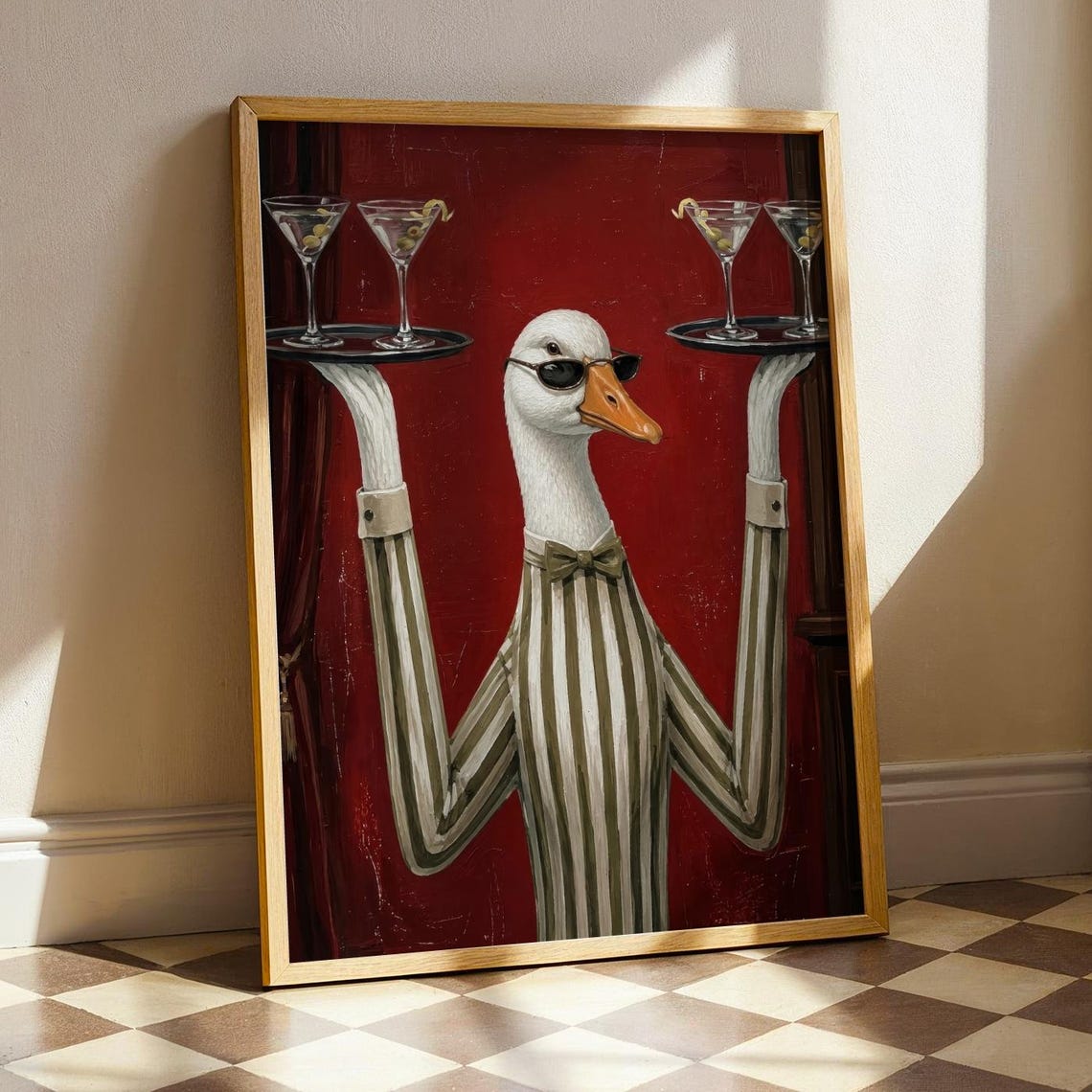 Funny Goose Bartender Martini Cocktail Serve Animal Humor Poster