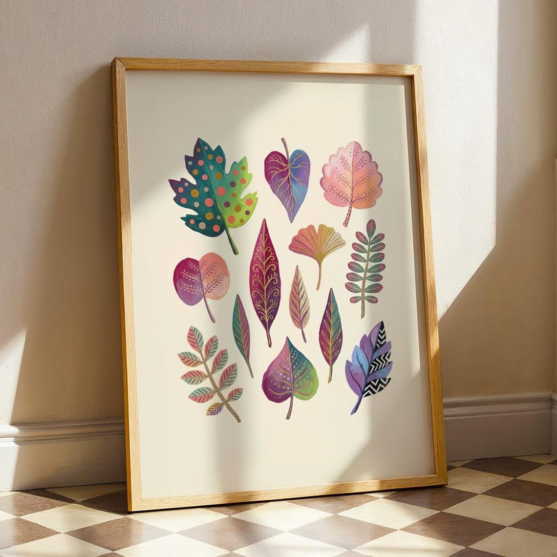 Colorful Patterned Autumn Leaves Botanical Illustration Poster
