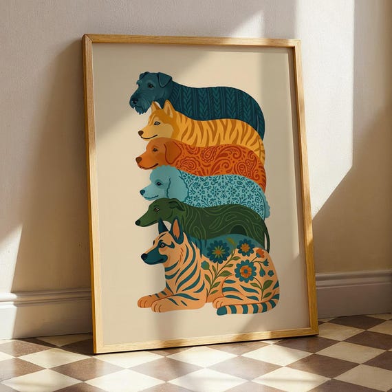 Dog Nursery Wall Art Cute Puppy Print For Kids Room Colorful Animal Illustration Poster Whimsical Pet Baby Babyshower Decor