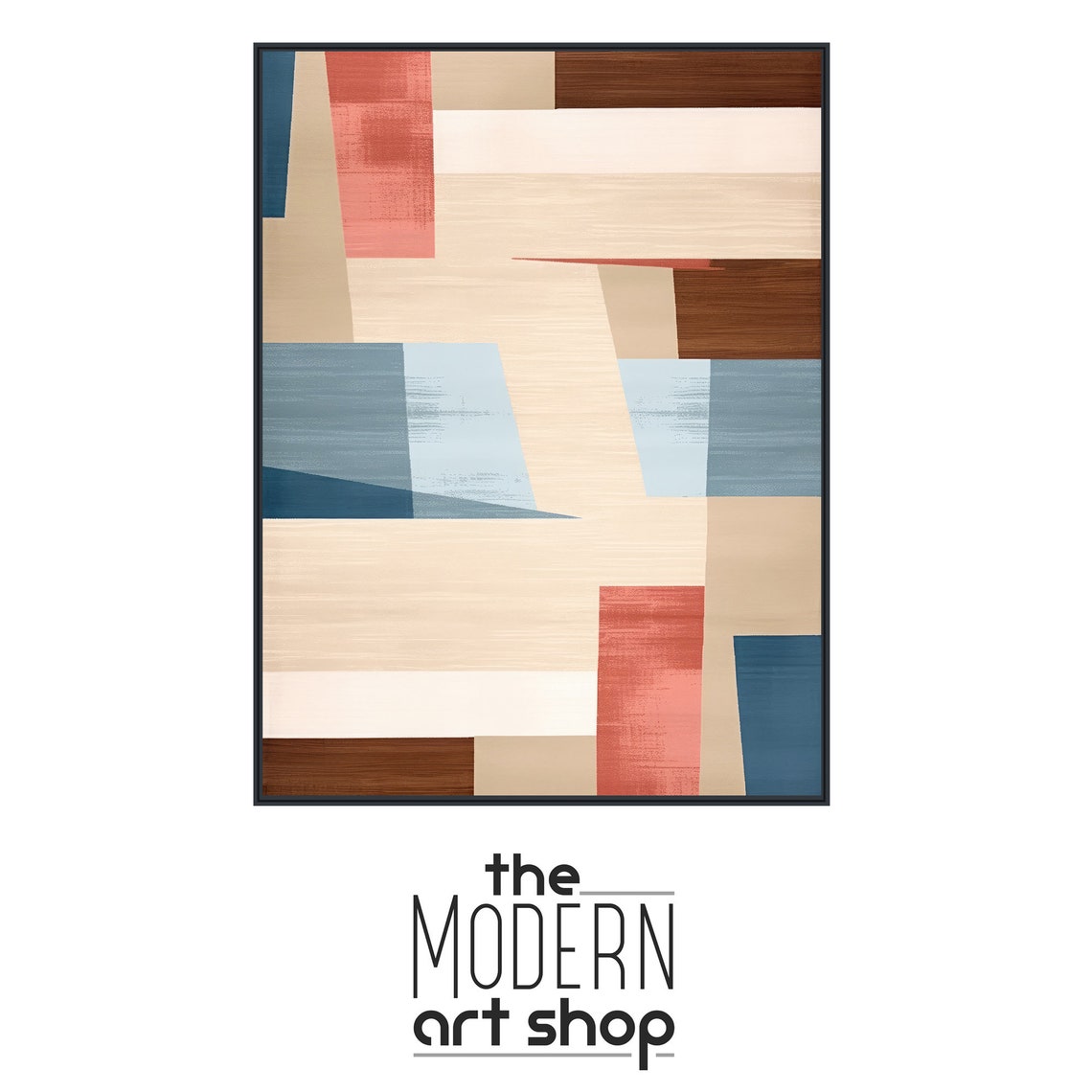 Large Geometric Wall Art Framed Print Modern Abstract Painting Extra Large Geometric Artwork Beige Blue Rewind - Image 4
