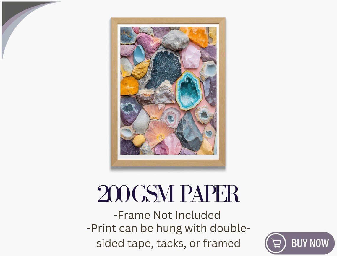 Colorful Gemstones Crystals Collage Pink Background Mineral Art Print - Image 5
