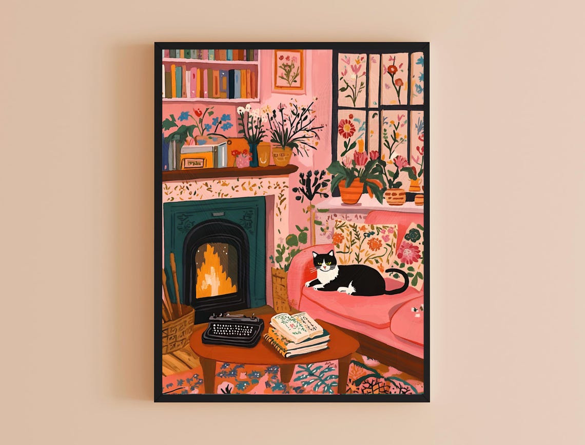 Henri Matisse Fireplace Print Matisse Inspired Cat Artwork Modern Floral Art For Cat Lovers Trendy Wall Decor - Image 4